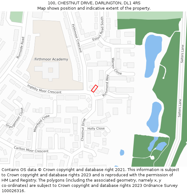 100, CHESTNUT DRIVE, DARLINGTON, DL1 4RS: Location map and indicative extent of plot