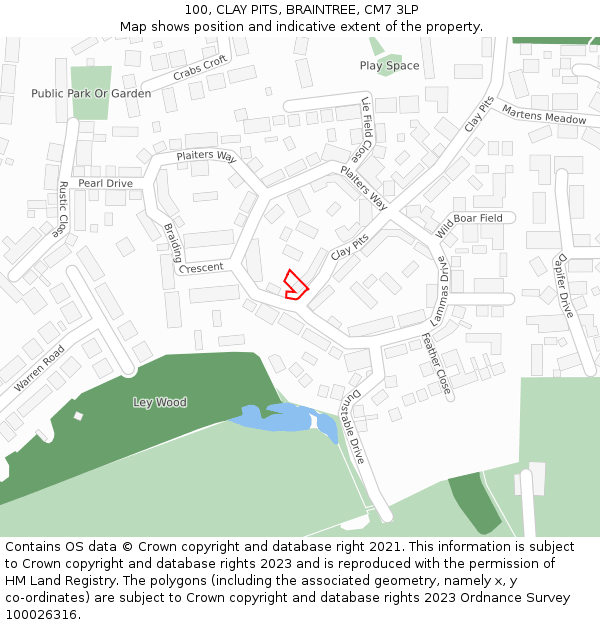 100, CLAY PITS, BRAINTREE, CM7 3LP: Location map and indicative extent of plot