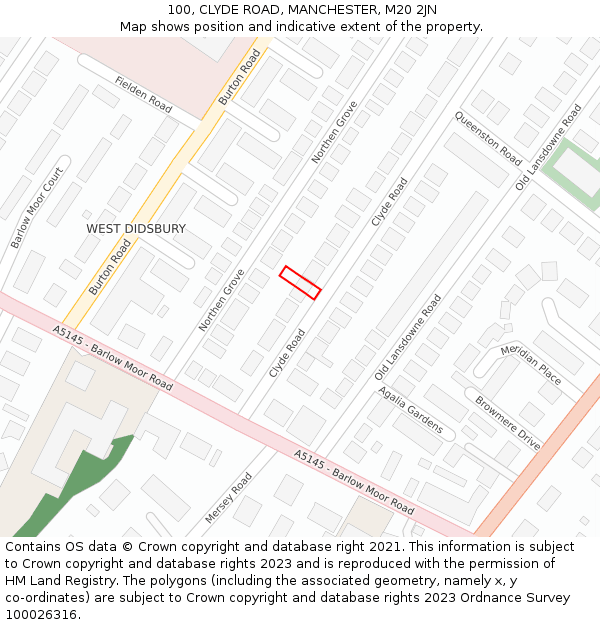 100, CLYDE ROAD, MANCHESTER, M20 2JN: Location map and indicative extent of plot