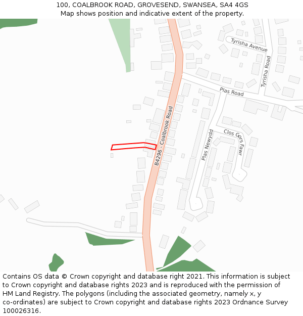 100, COALBROOK ROAD, GROVESEND, SWANSEA, SA4 4GS: Location map and indicative extent of plot