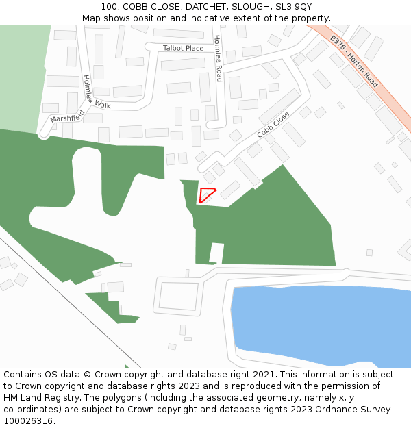 100, COBB CLOSE, DATCHET, SLOUGH, SL3 9QY: Location map and indicative extent of plot