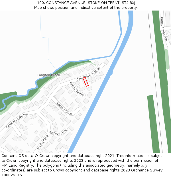 100, CONSTANCE AVENUE, STOKE-ON-TRENT, ST4 8XJ: Location map and indicative extent of plot