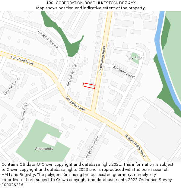 100, CORPORATION ROAD, ILKESTON, DE7 4AX: Location map and indicative extent of plot