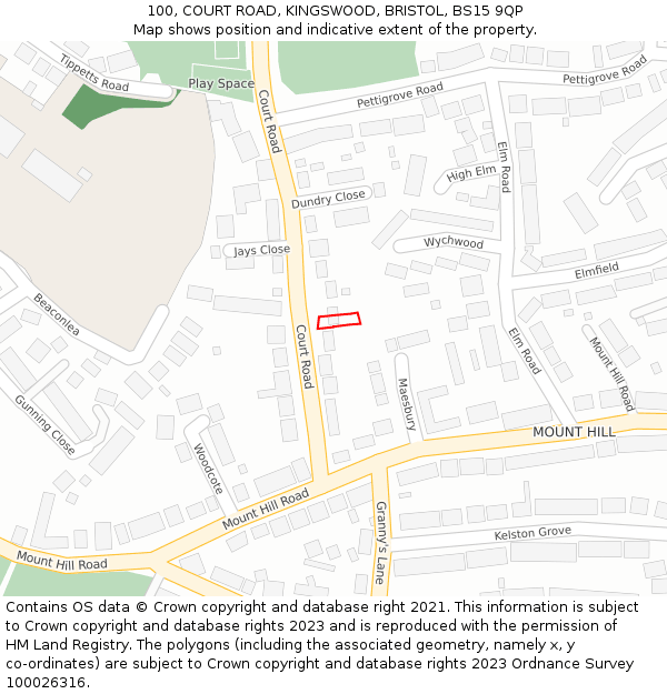 100, COURT ROAD, KINGSWOOD, BRISTOL, BS15 9QP: Location map and indicative extent of plot