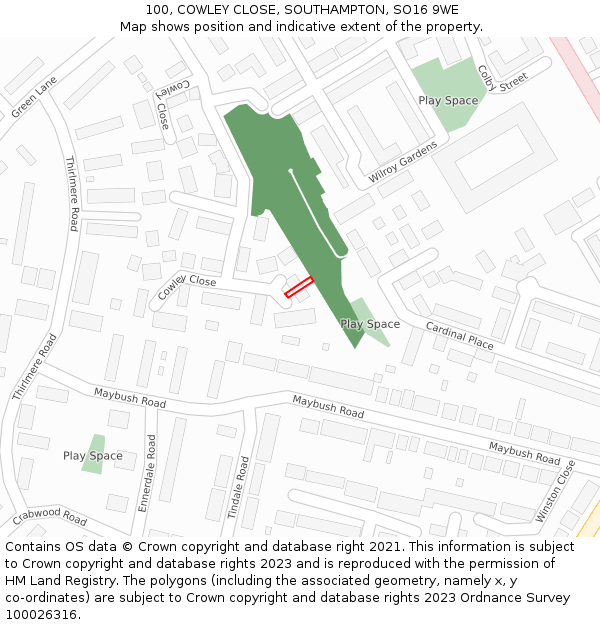 100, COWLEY CLOSE, SOUTHAMPTON, SO16 9WE: Location map and indicative extent of plot