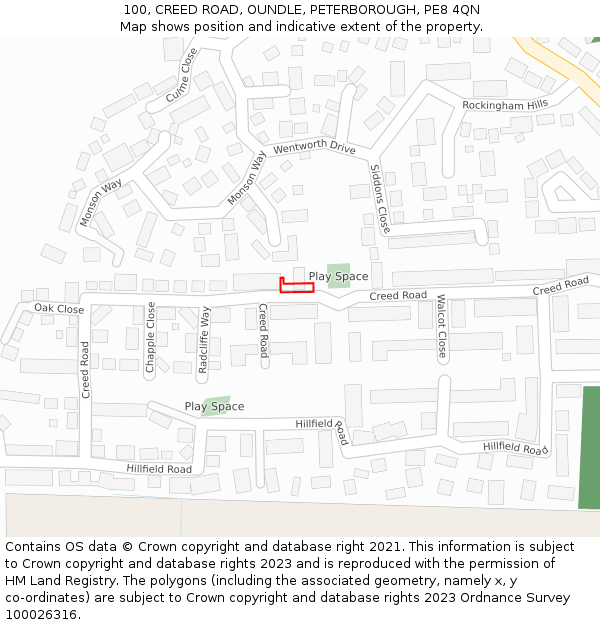 100, CREED ROAD, OUNDLE, PETERBOROUGH, PE8 4QN: Location map and indicative extent of plot