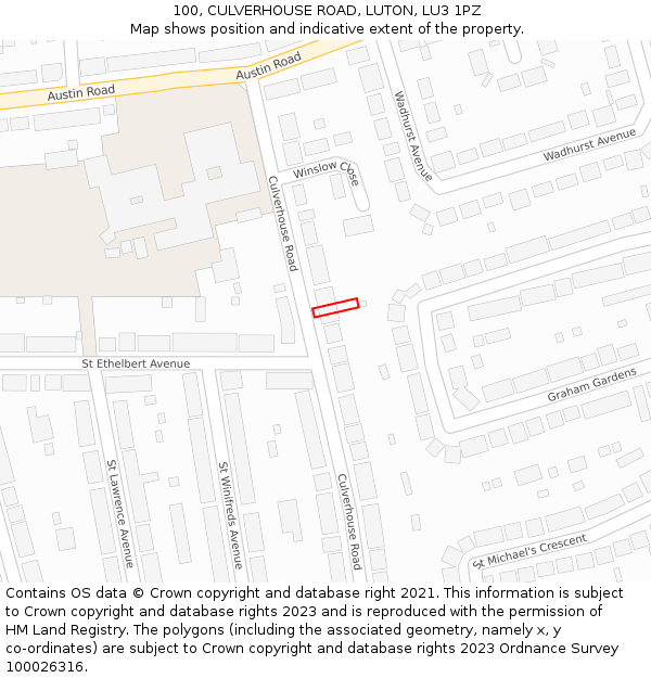 100, CULVERHOUSE ROAD, LUTON, LU3 1PZ: Location map and indicative extent of plot