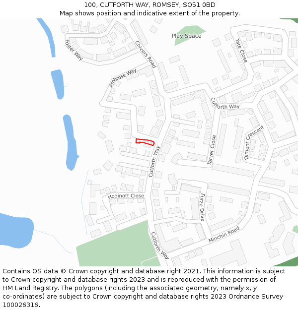 100, CUTFORTH WAY, ROMSEY, SO51 0BD: Location map and indicative extent of plot
