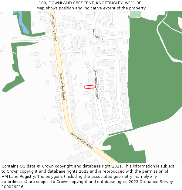 100, DOWNLAND CRESCENT, KNOTTINGLEY, WF11 0EH: Location map and indicative extent of plot