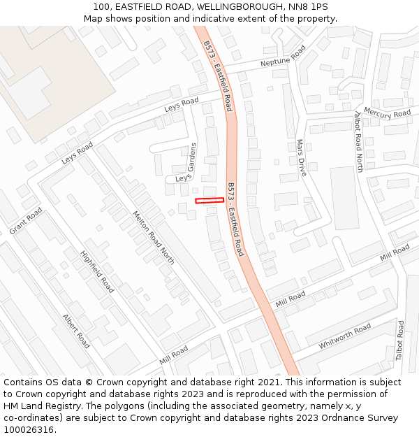 100, EASTFIELD ROAD, WELLINGBOROUGH, NN8 1PS: Location map and indicative extent of plot