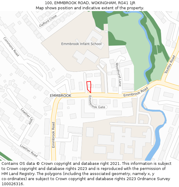 100, EMMBROOK ROAD, WOKINGHAM, RG41 1JR: Location map and indicative extent of plot