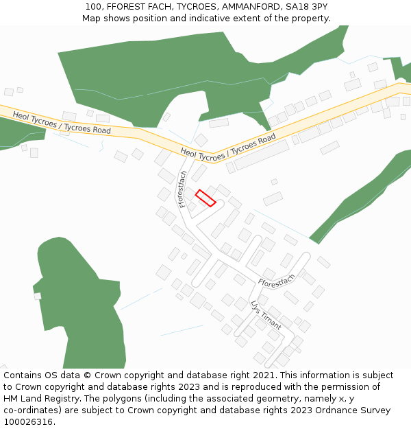 100, FFOREST FACH, TYCROES, AMMANFORD, SA18 3PY: Location map and indicative extent of plot