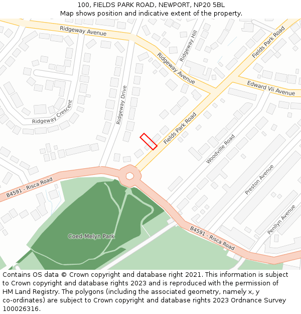 100, FIELDS PARK ROAD, NEWPORT, NP20 5BL: Location map and indicative extent of plot