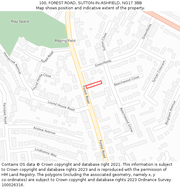 100, FOREST ROAD, SUTTON-IN-ASHFIELD, NG17 3BB: Location map and indicative extent of plot