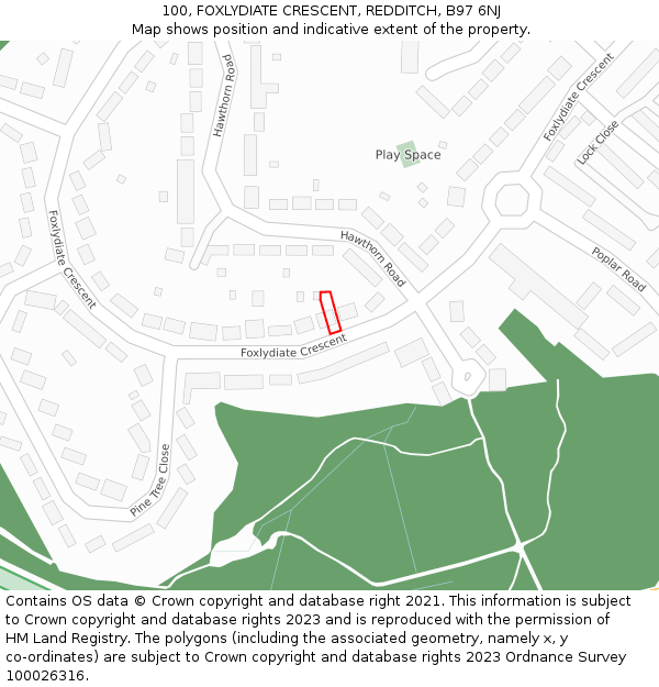 100, FOXLYDIATE CRESCENT, REDDITCH, B97 6NJ: Location map and indicative extent of plot