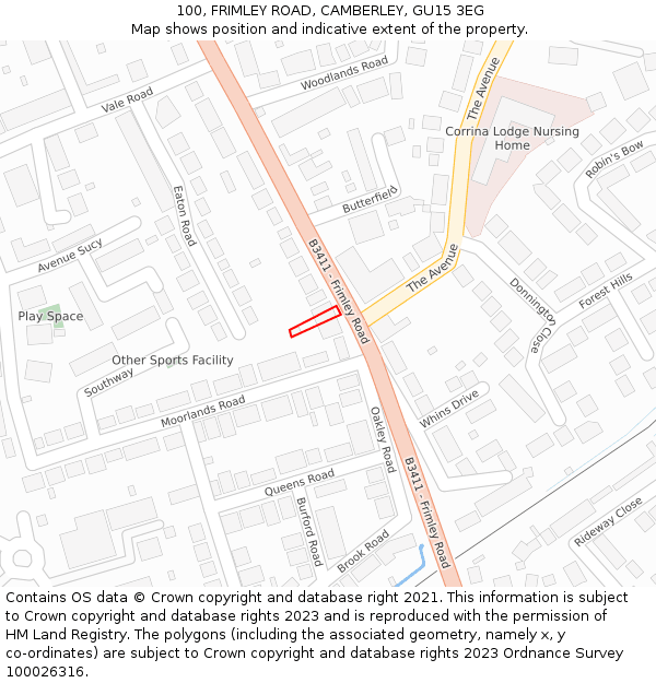 100, FRIMLEY ROAD, CAMBERLEY, GU15 3EG: Location map and indicative extent of plot