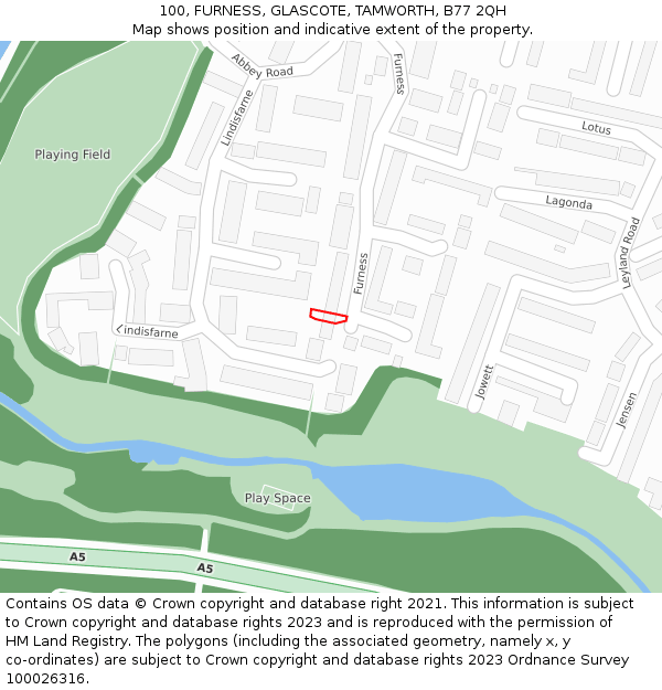 100, FURNESS, GLASCOTE, TAMWORTH, B77 2QH: Location map and indicative extent of plot
