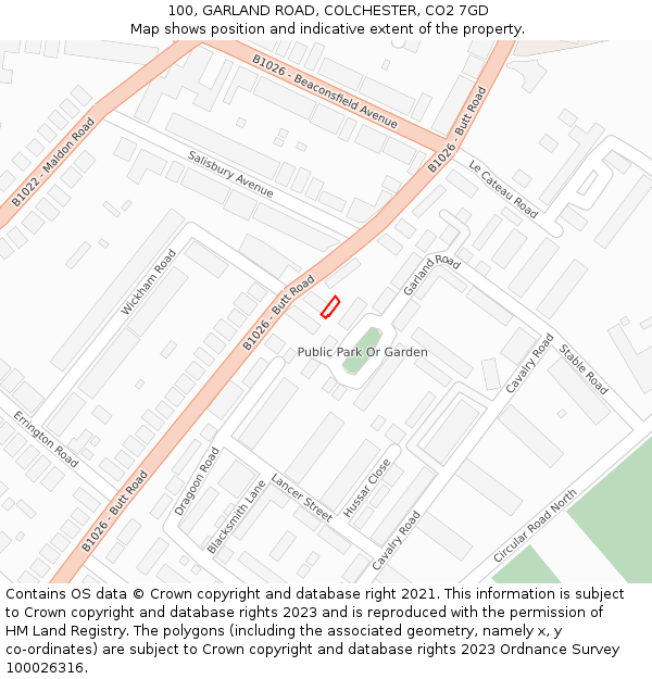 100, GARLAND ROAD, COLCHESTER, CO2 7GD: Location map and indicative extent of plot