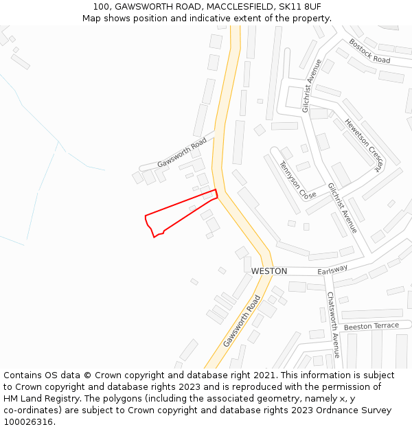 100, GAWSWORTH ROAD, MACCLESFIELD, SK11 8UF: Location map and indicative extent of plot