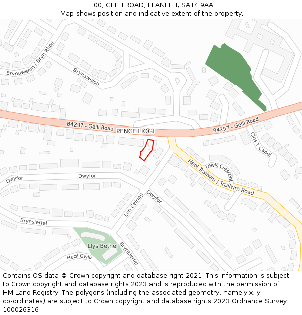 100, GELLI ROAD, LLANELLI, SA14 9AA: Location map and indicative extent of plot