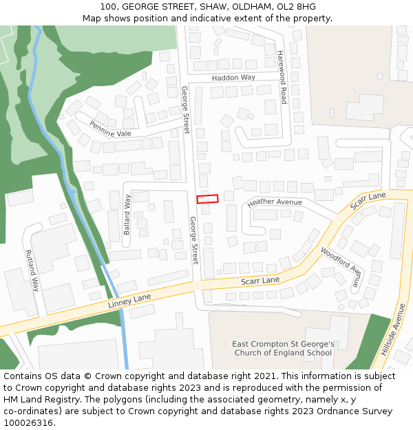 100, GEORGE STREET, SHAW, OLDHAM, OL2 8HG: Location map and indicative extent of plot