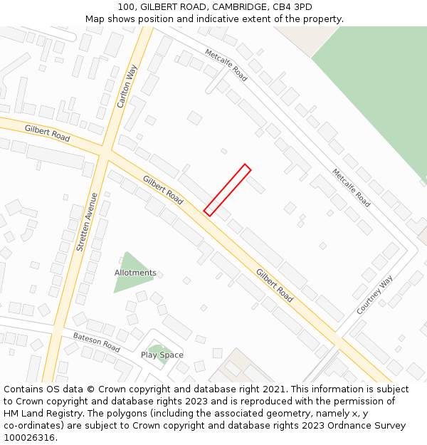 100, GILBERT ROAD, CAMBRIDGE, CB4 3PD: Location map and indicative extent of plot