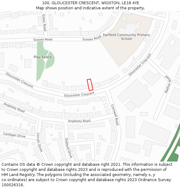 100, GLOUCESTER CRESCENT, WIGSTON, LE18 4YE: Location map and indicative extent of plot