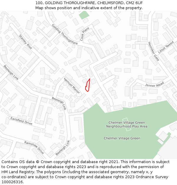 100, GOLDING THOROUGHFARE, CHELMSFORD, CM2 6UF: Location map and indicative extent of plot