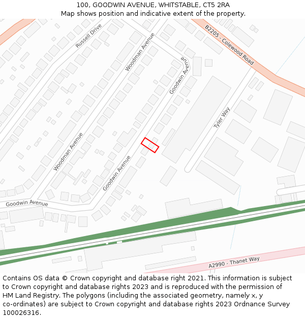 100, GOODWIN AVENUE, WHITSTABLE, CT5 2RA: Location map and indicative extent of plot