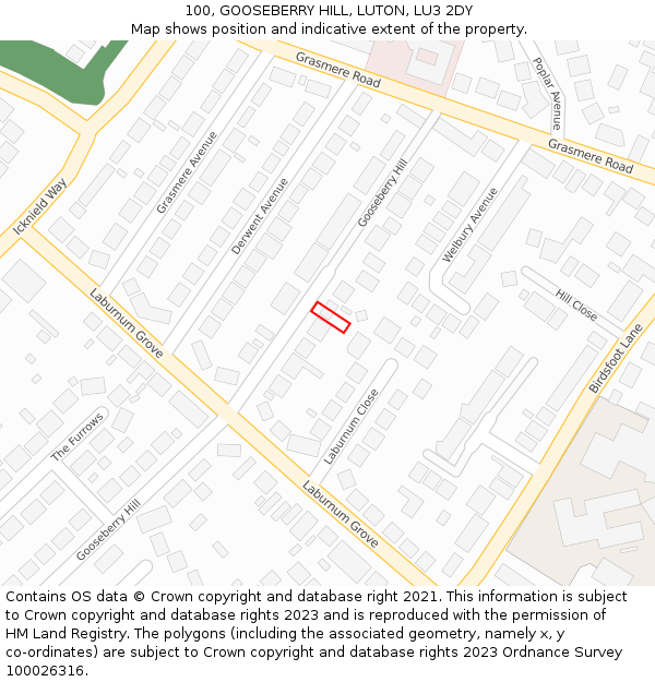 100, GOOSEBERRY HILL, LUTON, LU3 2DY: Location map and indicative extent of plot