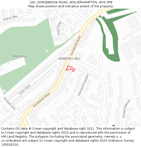 100, GORSEBROOK ROAD, WOLVERHAMPTON, WV6 0PB: Location map and indicative extent of plot