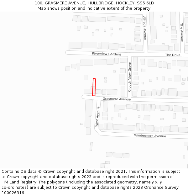 100, GRASMERE AVENUE, HULLBRIDGE, HOCKLEY, SS5 6LD: Location map and indicative extent of plot