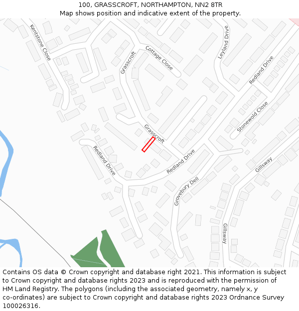100, GRASSCROFT, NORTHAMPTON, NN2 8TR: Location map and indicative extent of plot