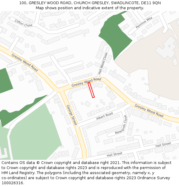 100, GRESLEY WOOD ROAD, CHURCH GRESLEY, SWADLINCOTE, DE11 9QN: Location map and indicative extent of plot