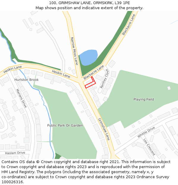 100, GRIMSHAW LANE, ORMSKIRK, L39 1PE: Location map and indicative extent of plot