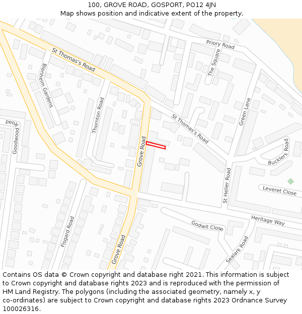 100, GROVE ROAD, GOSPORT, PO12 4JN: Location map and indicative extent of plot