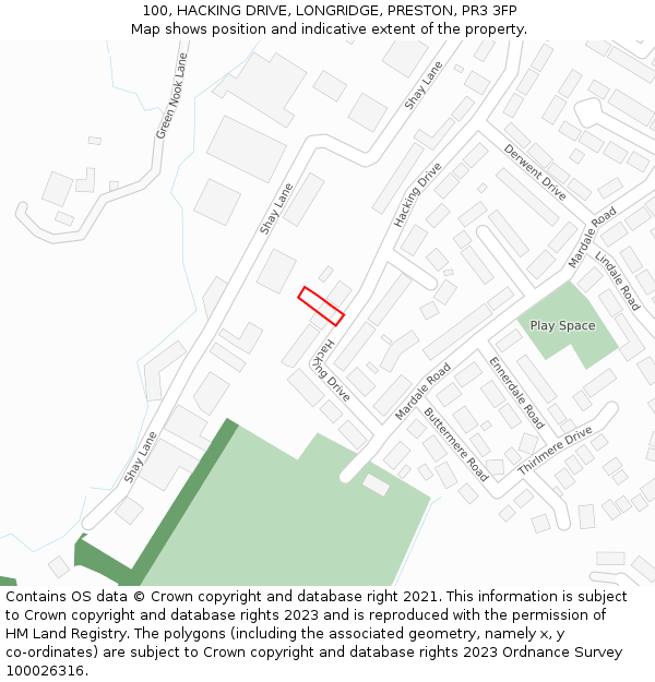 100, HACKING DRIVE, LONGRIDGE, PRESTON, PR3 3FP: Location map and indicative extent of plot