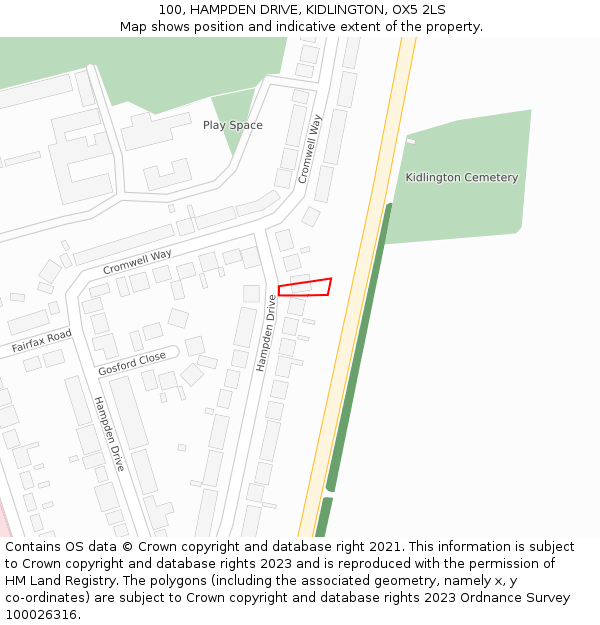 100, HAMPDEN DRIVE, KIDLINGTON, OX5 2LS: Location map and indicative extent of plot