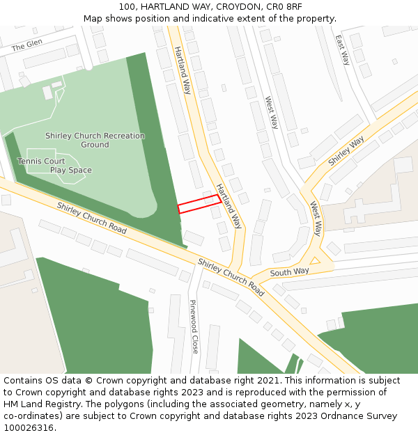 100, HARTLAND WAY, CROYDON, CR0 8RF: Location map and indicative extent of plot