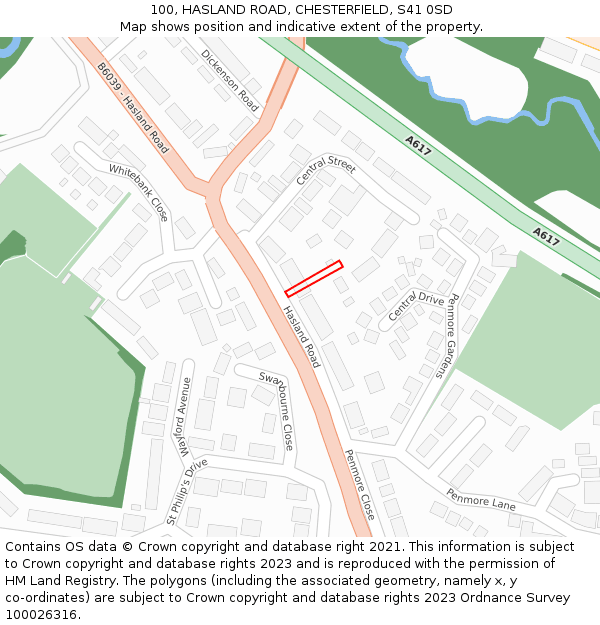 100, HASLAND ROAD, CHESTERFIELD, S41 0SD: Location map and indicative extent of plot