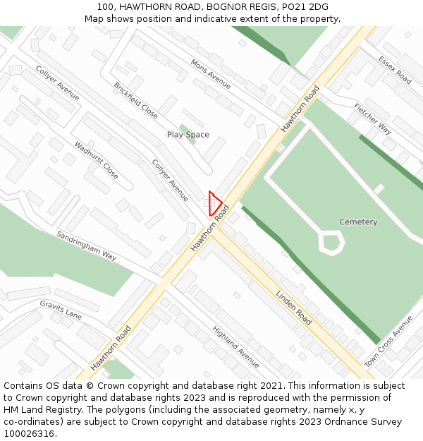 100, HAWTHORN ROAD, BOGNOR REGIS, PO21 2DG: Location map and indicative extent of plot