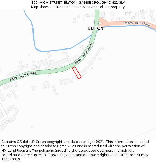 100, HIGH STREET, BLYTON, GAINSBOROUGH, DN21 3LA: Location map and indicative extent of plot