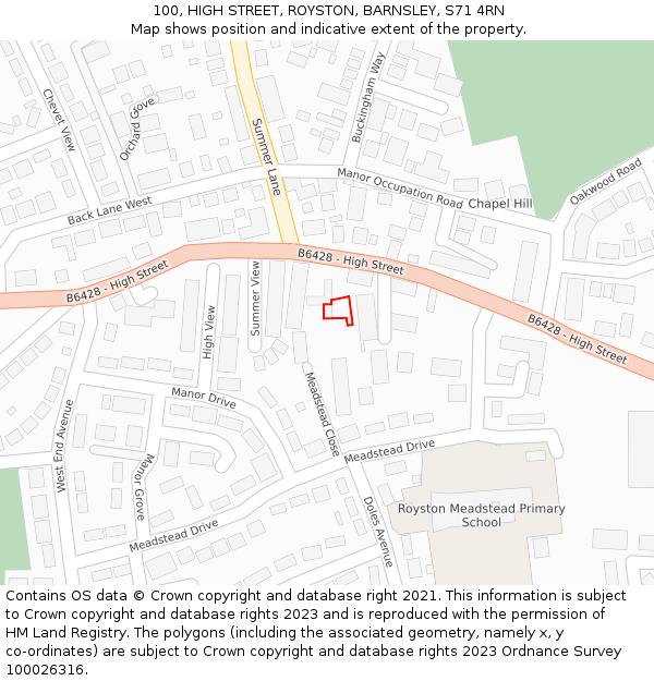 100, HIGH STREET, ROYSTON, BARNSLEY, S71 4RN: Location map and indicative extent of plot