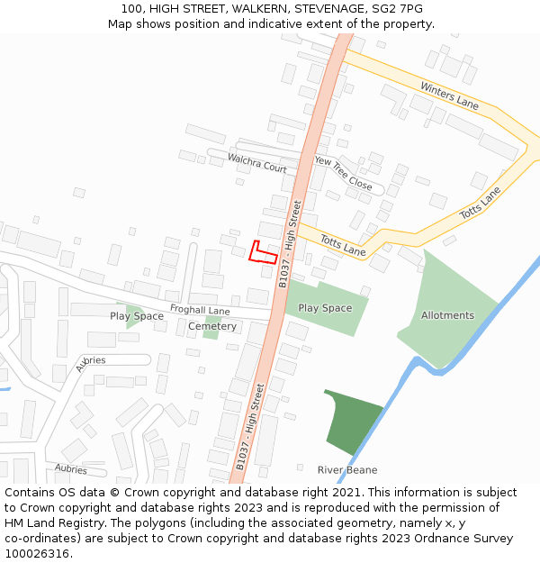 100, HIGH STREET, WALKERN, STEVENAGE, SG2 7PG: Location map and indicative extent of plot