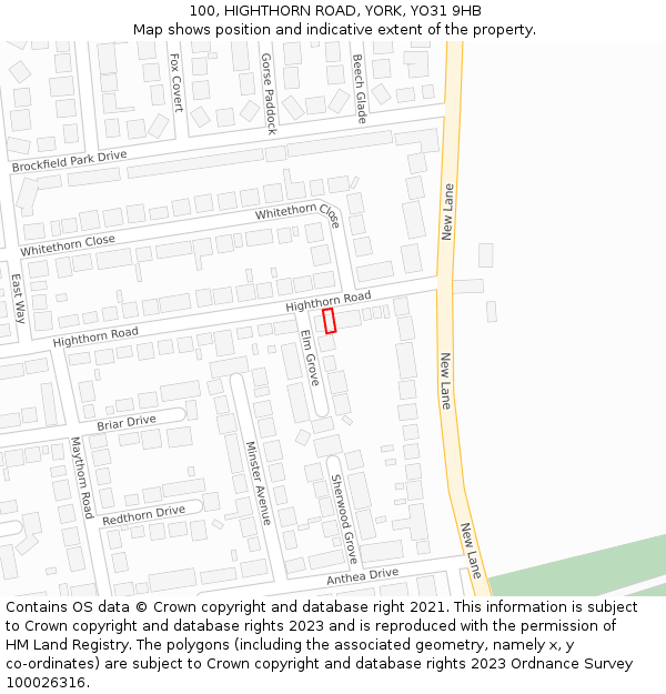 100, HIGHTHORN ROAD, YORK, YO31 9HB: Location map and indicative extent of plot