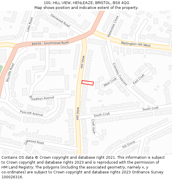 100, HILL VIEW, HENLEAZE, BRISTOL, BS9 4QG: Location map and indicative extent of plot