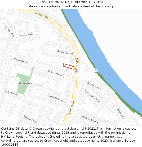 100, HINTON ROAD, HEREFORD, HR2 6BN: Location map and indicative extent of plot