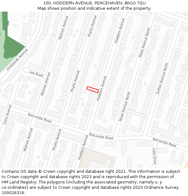 100, HODDERN AVENUE, PEACEHAVEN, BN10 7QU: Location map and indicative extent of plot