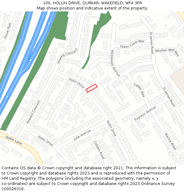 100, HOLLIN DRIVE, DURKAR, WAKEFIELD, WF4 3PR: Location map and indicative extent of plot