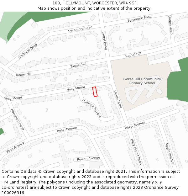 100, HOLLYMOUNT, WORCESTER, WR4 9SF: Location map and indicative extent of plot